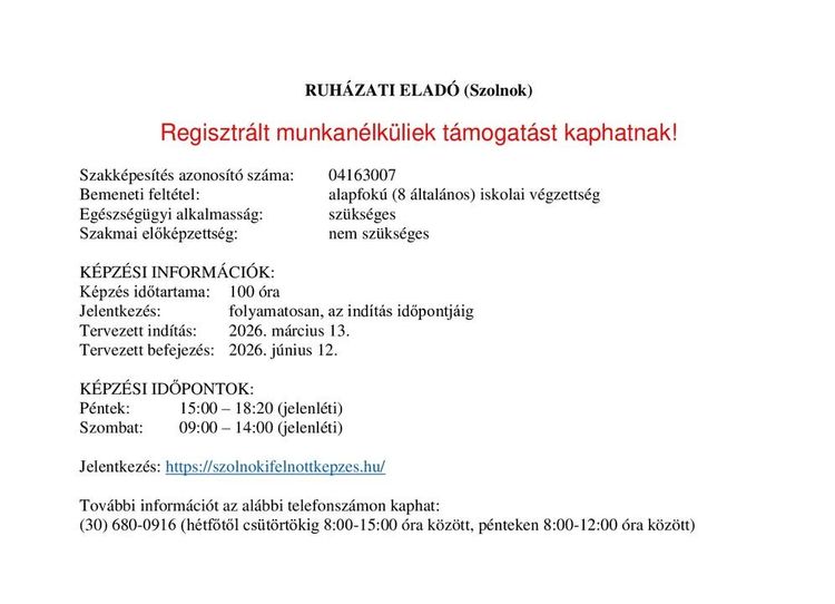 RUHÁZATI ELADÓ (Szolnok)